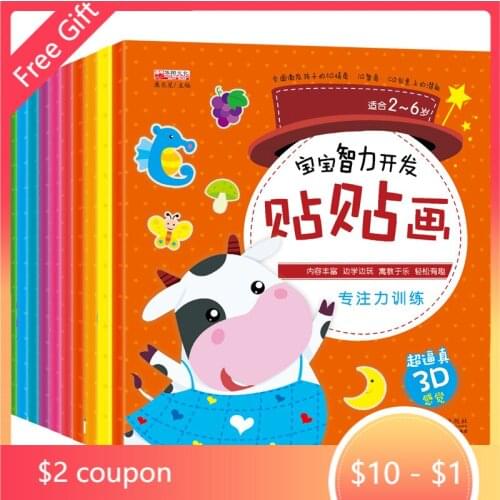 10 volumes Fun Sticker Children Cartoon Sticker Books Animals Kids Sticker Learning for Kindergarten Story Education Book Puzzle