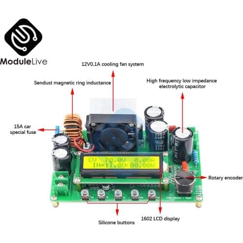 High Power DPX800S DC-DC NC CV CC Booster Module Boost 12V-120V 0-15A Power Supply Adjustable Step Up Module LCD 1602 Voltmeter