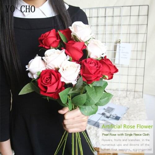 YO CHO Fake Rose Flower DIY Bouquet Flower Arrangement Artificial Silk Rose Bridal Sister Party Decor Wedding Planner Supplies