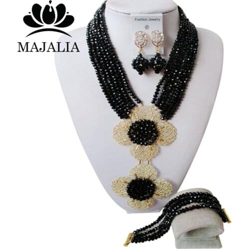 Fashion Nigeria Wedding african beads jewelry set black Crystal necklace Bridal Jewelry sets Free shipping ATM-142
