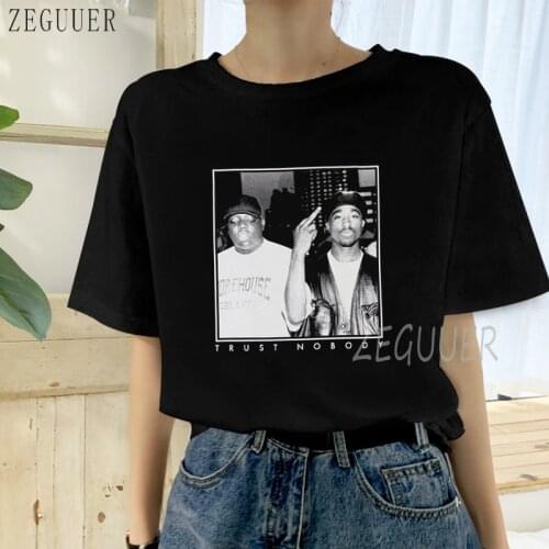 Tupac X Biggie Trust Nobody Fashion T Shirt Women Harajuku Short Sleeve Ulzzang T-Shirt Hip Hop Tshirt Cartoon Top Tees Female