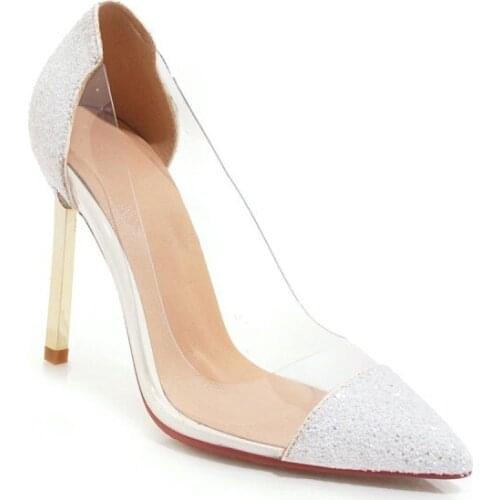 Womens shoes 10.5 cm super high heels wedding shoes pointed toe thin heels transparent sexy girls' fashionable and trend shoekk