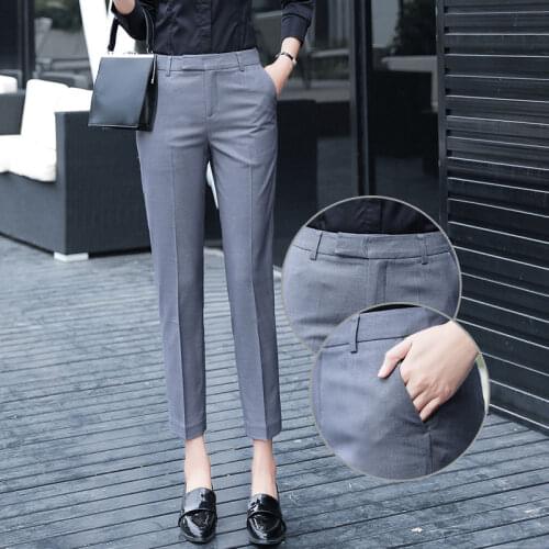 Women 2021 Spring Summer New Fashion Elegant OL Straight Pants Female High Waist Casual Trousers Office Lady Workwear Pants B186