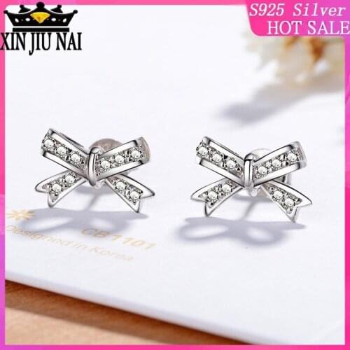 Fashion s925 sterling silver needle bow earrings simple wild Japanese and Korean womens jewelry anti-allergy earrings
