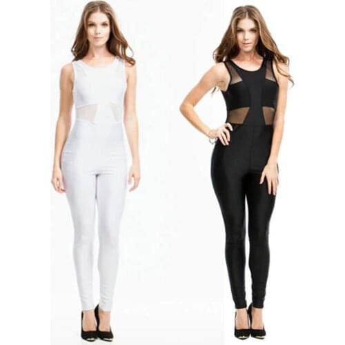 New Fashion Rompers Womens Jumpsuit Free Shipping Fashion Mesh Stylish Jumpsuit 3S2254 Elegant Sleeveless Bandage Jumpsuits