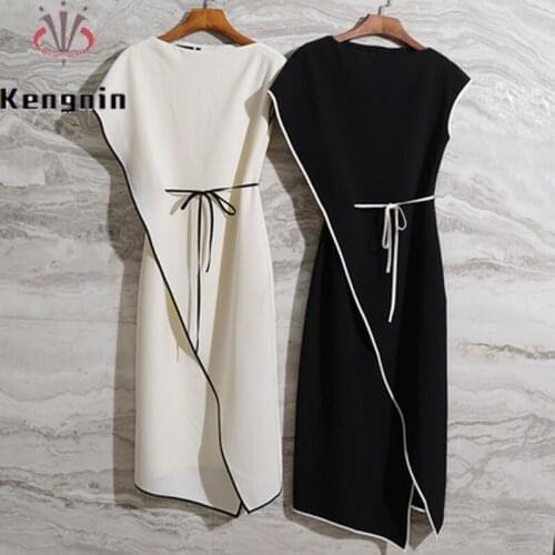 2021 Summer Fashion Women Chiffon Dress Loose Asymmetrical Office Work Lady Vestidos Dress Harajuku Female Robe Dress KE1047