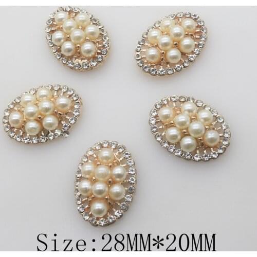 10pcs 28mm*20mm Oval rhinestone pearl button DIY Flatback Metal button Wedding Decoration Flower Center Crafts