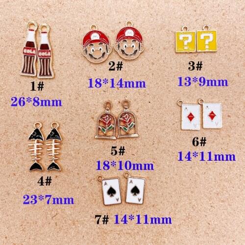 10pcs Cartoon Bottle Poker Flower Fish Charms Pendant fit Necklace Bracelet Jewelry Accessories DIY Craft