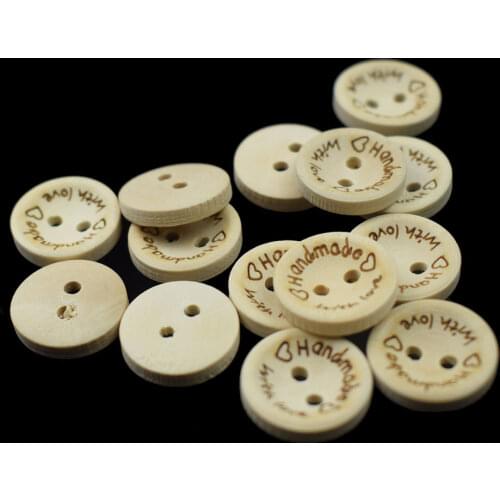 100PCS 15mm/20mm/25mm Sewing Wood Button 2 Holes Wooden Buttons Heart Love Handmade Letter Scrapbooking for Wedding Decoration