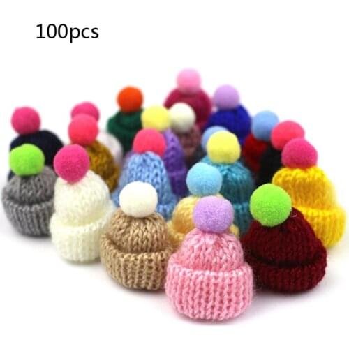 100Pcs Handmade Mini Finger Hat Pom Pom Hat Brooch Earrings Making Christmas Knit Hat Christmas Tree Ornaments Crafts