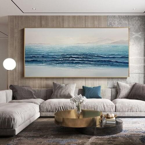 Large Wall Painting On Canvas Handmade Oil Painting Blue Sea Abstract Art Decorative Pictures For Living Room Wall