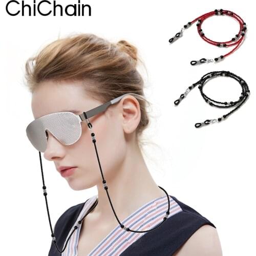 Fashion Handmade Eyeglasses Chains Red Black Glass Beads DIY Sunglasses Chains Anti-slip Eyewear Holder Necklace Rope for Women
