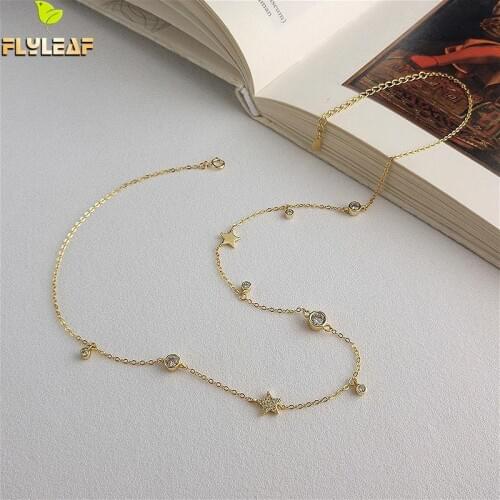 Flyleaf Bead Star 18k Gold Real 925 Sterling Silver Necklace For Women Fashion Fine Jewelry Cubic Zirconia Necklaces & Pendants