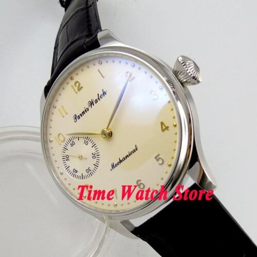 Parnis 44mm 17 jewels 6497 hand winding mens watch waterproof Beige Dial GOLD hands marks 396