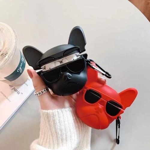 Hot Pet dog 3D red soft silicon Wireless Earphone Charging Box Cover Bag for Apple AirPods pro 3 French Bulldog Bluetooth case