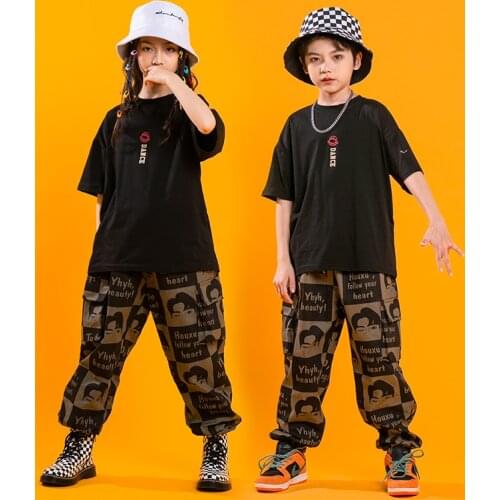 Kid Hip Hop Show Clothing Graphic Tee Oversized T Shirt Tops Streetwear Tactical Cargo Pants for Girl Boy Dance Costume Clothes