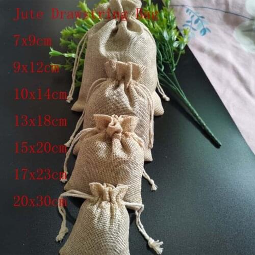 25pcs/lot Jute Gift Bags Jewelry Bags Cotton Linen Drawstring Bags Gift Box Packaging Pouch Display Wedding Sack Burlap Bags Diy