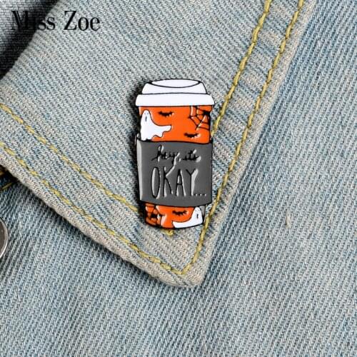 Halloween Coffee Cup Enamel Pin Custom Pumpkin Ghost Brooches Backpack Clothes Lapel Pin Badge Jewelry Gift for Kids Friends