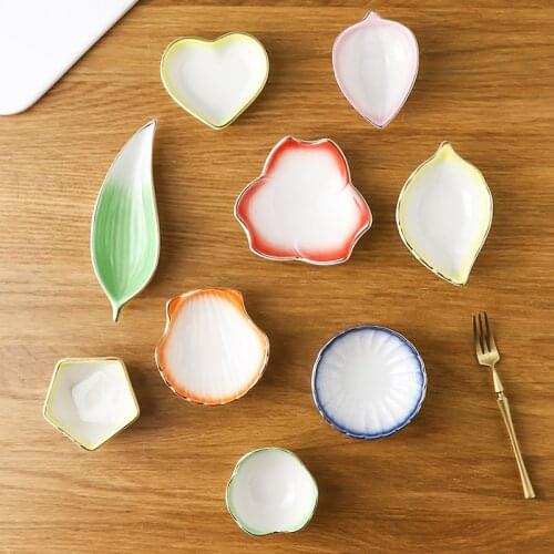 Porcelain Gilded Flower Seasoning Dish Side Dish Sushi Dish Table Decoration Restaurant Hotel Service Supplies Exquisite Gift