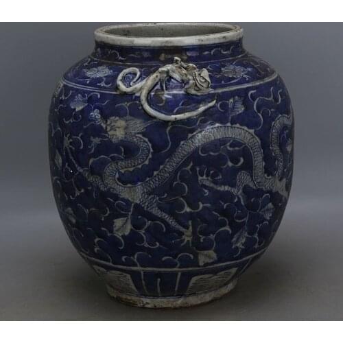 Antique MingDynasty porcelain pot,Blue & white dragon jar,Hand-painted crafts,Collection&Adornment,Free shipping