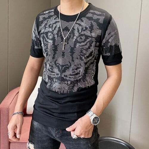 Tee Casual O-Neck Shirt Homme Fashion Diamond Tiger Head T-shirt Mens High Quality Summer T Shirt Men Short Sleeve Streetwear