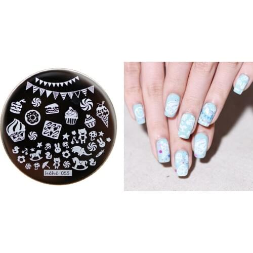 HEHE ! New Stamping Plate hehe55 Lovely Cartoon Children Candy Cake Party Element Nail Art Stamp Template Image Transfer Stamp