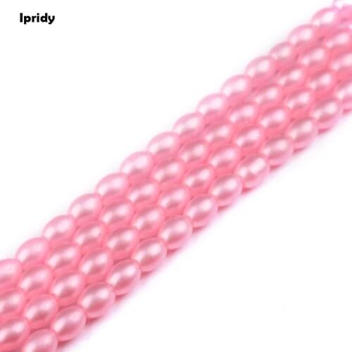 Ipridy Oval Pearl effect Mixed Spray Painted Rice Glass Bead Strands, 6x8mm, Hole: 1.5mm 10 strands/lot
