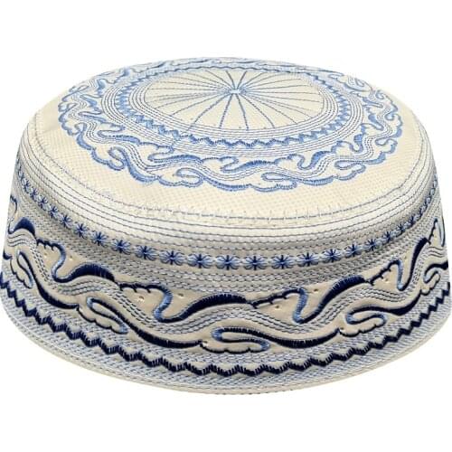 Kippot Blue Fine Embroidered Muslim Fashion Prayer Caps For Mens African Islamic Hats Indian Round Caps Topi Kufi Jewish Kippah