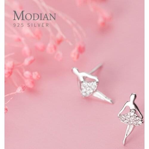 Modian Fashion 925 Sterling Silver Shining Zircon Lovely Dancing Fairy Stud Earrings for Women Korea Style Ear Pin Fine Jewelry