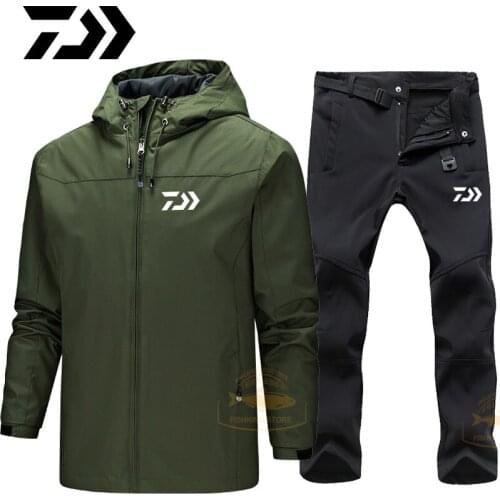 Autumn New Daiwa Fishing Suit Men Spring Fishing Clothing Hooded Sports Hiking Fishing Jacket Man Waterproof Warm Fishing Pants