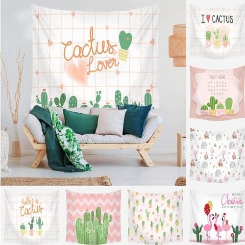Hongbo 2 Size Wall Hanging Cactus Tapestry Green Succulents Flamingo Art Carpet Blanket Yoga Mat Decorative Tapestry for Home