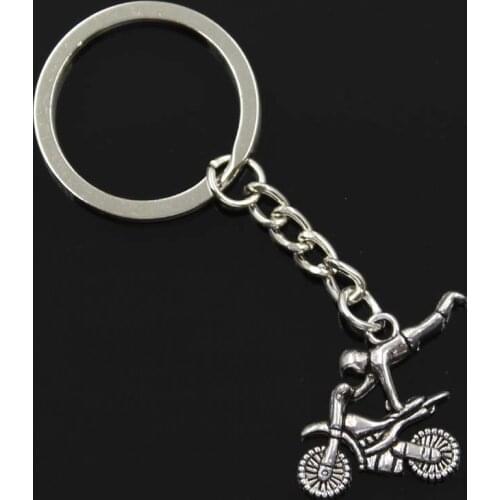 New Fashion Men 30mm Keychain DIY Metal Holder Chain Vintage Motorcycle Motorcross 25x25mm Silver Color Pendant Gift