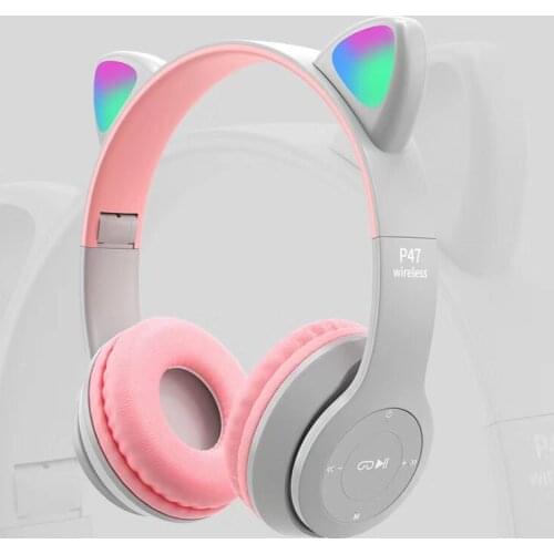 New Arrival LED Cat Ear Noise Cancelling Headphones Bluetooth-compatible 5.0 Kids Headset Support TF Card With Mic Girls Gift