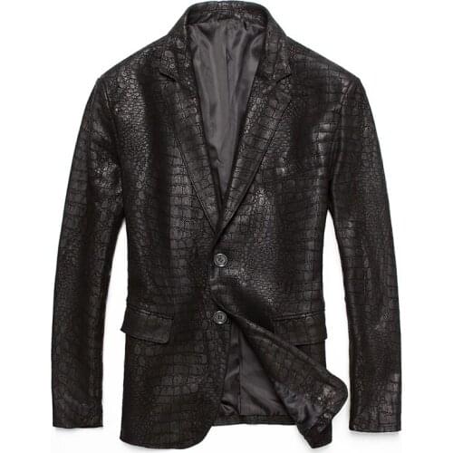 New Mens Genuine Sheepskin Leather Suits Casual Slim Sheepskin Black Blazer Leather Jacket Autumn/winter Coat Plus Size XL XXL