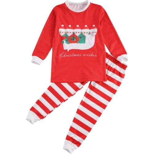 Parent-Child Nightclothes Christmas Pajamas Set Cartoon Santa Word Printed Family Top Sleeping Striped Trousers Baby Romper 2020