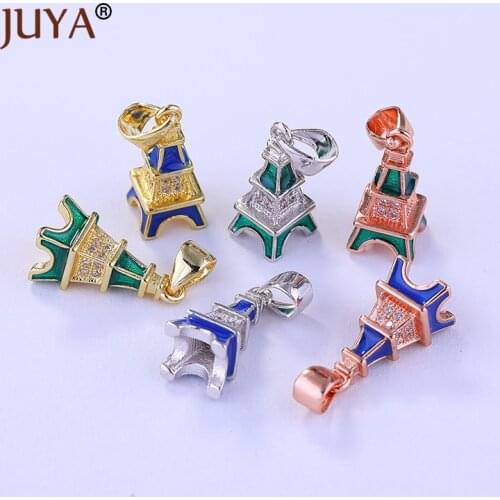 Jewelry Making Pendant Charms Blue/Green Enamel Rhinestone Tower Charms For Handmade DIY Necklace Accessories