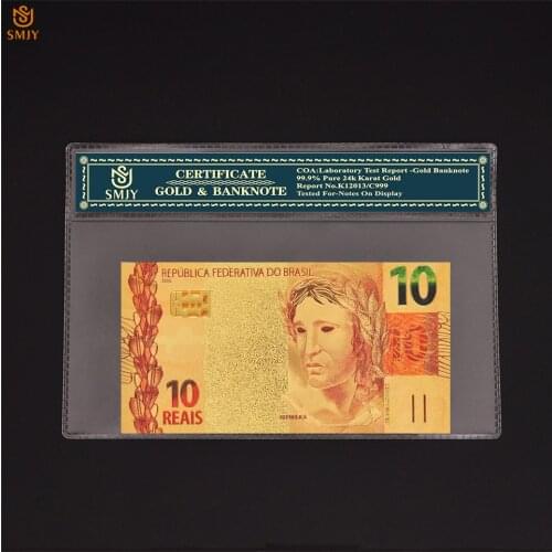 Festive Business Gifts For European Gold Banknotes 10 Reais Brazilian Currency Paper Fake Money Collection With Coa Frame
