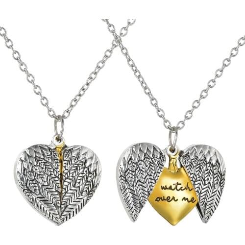 Romantic Openable Leaf Pattern Angel Wings Heart Love Pendent Necklace for Women Men Girls Neck Collar Jewelry Gift Wholesale