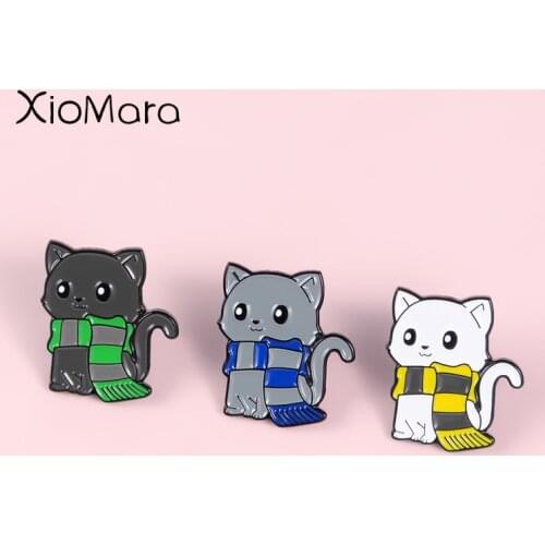 Scarf Cat Enamel Pins Magic School Kitty Bag Badge Book Movie Jewelry Brooches Shirt Lapel Pins Gift for Friends Fans