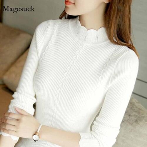 New Fashion 2021 Korean Slim Knitted Sweater Women Bottom Basic White Turtleneck Sweater Winter Sweater Women Pullovers 7570 50