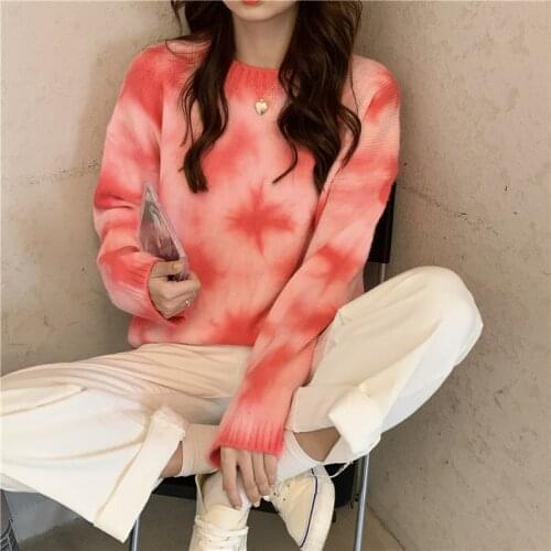 MosiMolly Elegant Green White Tie Dye Knitted Sweater Women Winter Streetwear Oversize Pullovers Female Fashion Jumper 2020