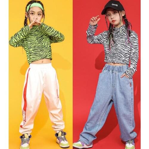 Kids Cool Hip Hop Clothing Zebra Sweatshirt Crop Tops Jogger Running Pants Street wear for Girls Boy Jazz Dance Costume Clothes