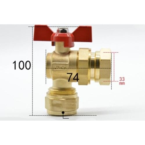 DN25 G 1" BSPP Female Fit 20/25mm ID/OD PEX Tube None Brass Angle Ball Valve With Red Handle For Water Mainfold