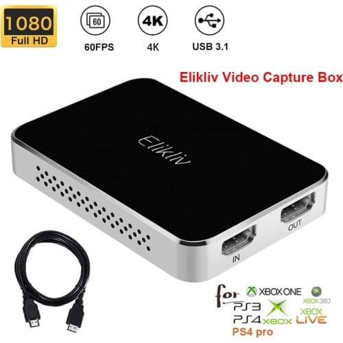 Elikliv Game Capture USB 3.1 Record in 1080P60 Compatible for PS4PRO XBOXONE SWITCH with Mic Input Ultra Low Latency
