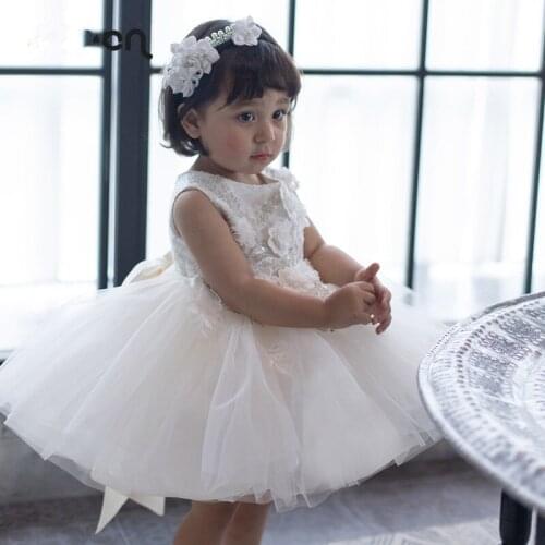 Newborn Baby Girls Party Dress 1st Year Birthday Tutu Dress Beaded Appliques Baptism Clothes Toddler Girl Kids Princess Gown