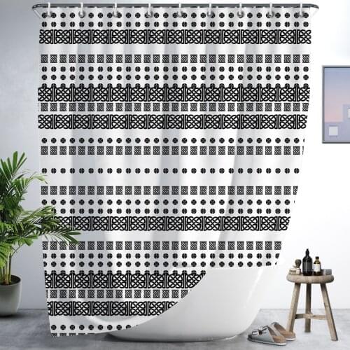 Bohemian style black and white stripe print psychedelic art windproof shower curtain bathroom home decoration