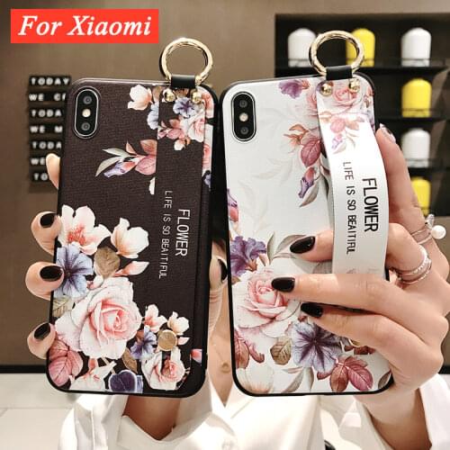 Vintage Flower Wrist Strap Phone Holder Case for Redmi Note 9 10 Pro 9S 5 7 8Pro Rose Cover for Xiaomi Mi 9T 8 9 Lite Poco X3 A2