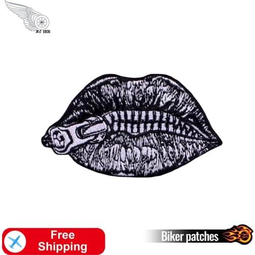 Zipper Lips Embroidery Iron on for Clothing Decoration Punk Patches Sexy Biker Badges Sewing Applique Rider Hot Sales Patch