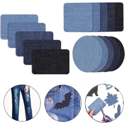 5Pcs Iron-on Jeans Denim Patches DIY Apparel Sewing Fabrics for Bags Garments Clothing Jeans Repair Path Kits 5 Colors