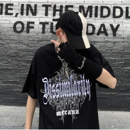 Goth Korean Style Short Sleeve Aesthetic Women T-Shirts Punk Harajuku Clothes Y2K Dropshipping Black Kawaii Graphic Print Tops